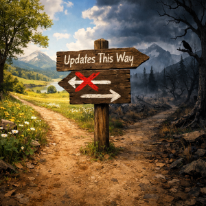 A trail sign is obviously modified to route a person the wrong way