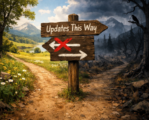 A trail sign is obviously modified to route a person the wrong way